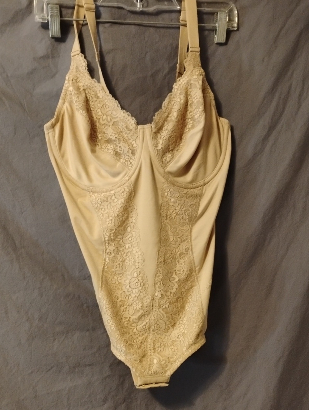 Women's Size 38 Flexees Nude Lace-Panel Shapewear Bodysuit